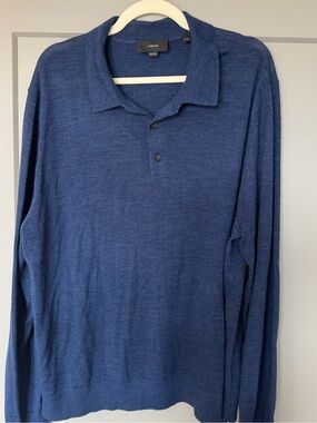 Vince Men’s Long Sleeve Polo in Deep Blue